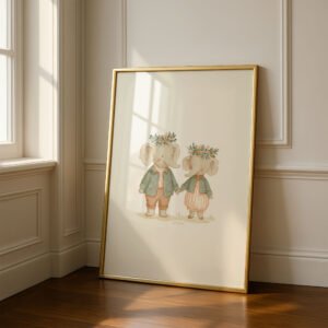 Elephant Couple Illustration - Romantic Safari Art - Anniversary Gift