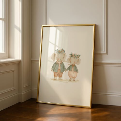 Elephant Couple Illustration - Romantic Safari Art - Anniversary Gift