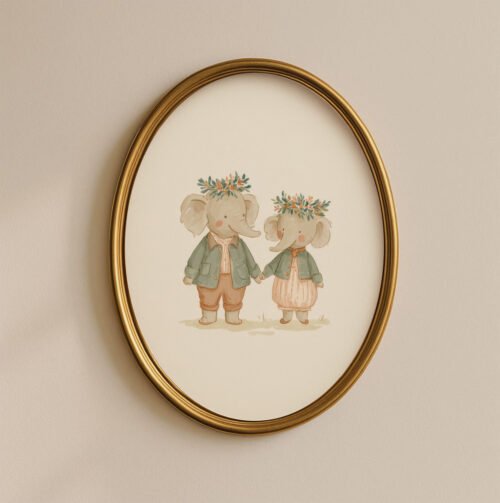 Elephant-couple-1_2 Set of 4 - Forest Besties - Watercolor Animal Couple Wall Art Set