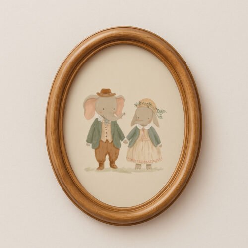 Elephant Couple Illustration - Romantic Safari Art - Anniversary Gift