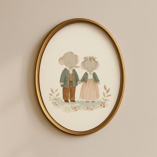 Elephant Couple Illustration - Romantic Safari Art - Anniversary Gift