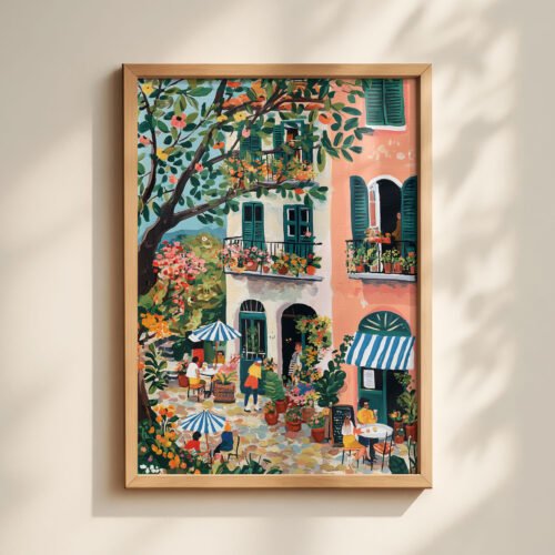 image.png European Cafe Corner Print - Outdoor Coffee Shop Art - Travel Wanderlust Decor