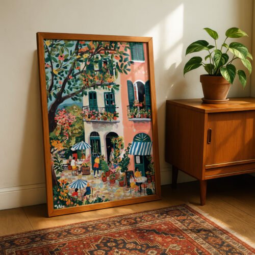 image.png European Cafe Corner Print - Outdoor Coffee Shop Art - Travel Wanderlust Decor