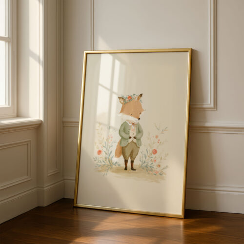 Vintage Fox Boy Print - Red Fox in Suit - Woodland Nursery Decor