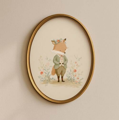Vintage Fox Boy Print - Red Fox in Suit - Woodland Nursery Decor