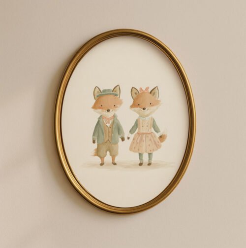 Fox Couple Art Print - Whimsical Forest Animals - Anniversary Gift