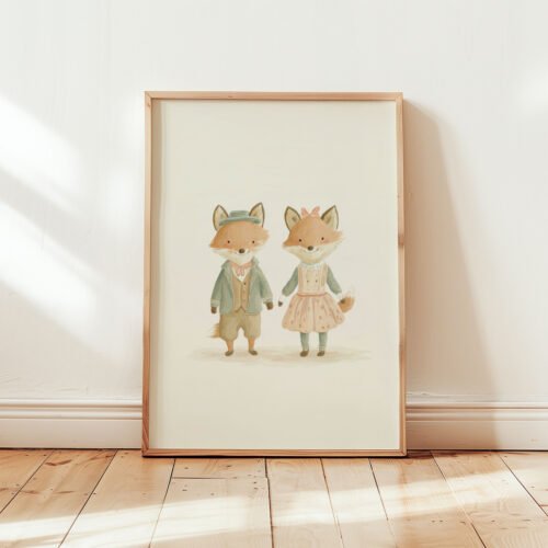 Fox Couple Art Print - Whimsical Forest Animals - Anniversary Gift