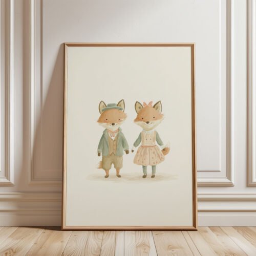 Fox Couple Art Print - Whimsical Forest Animals - Anniversary Gift