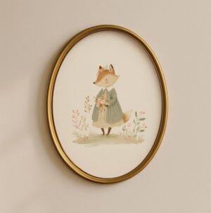 Fox-girl-1_2 Vintage Fox Girl Print - Vixen in Dress Art - Cottagecore Nursery Decor
