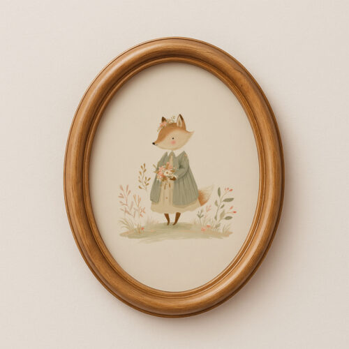 Vintage Fox Girl Print - Vixen in Dress Art - Cottagecore Nursery Decor