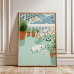 French-bulldog-sleeping-in-the-terrace_5 French Bulldog Watercolor Art – Funny Dog Sunbathing Print – Gift for Frenchie Lover