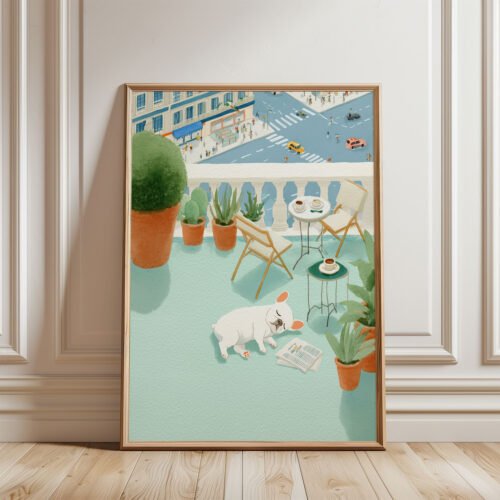 French-bulldog-sleeping-in-the-terrace_5 French Bulldog Watercolor Art – Funny Dog Sunbathing Print – Gift for Frenchie Lover