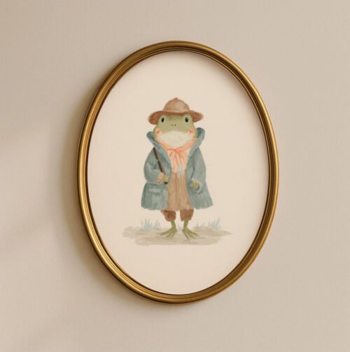 Cute Frog Illustration - Whimsical Amphibian Art - Green Nursery Decor