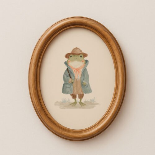 Cute Frog Illustration - Whimsical Amphibian Art - Green Nursery Decor
