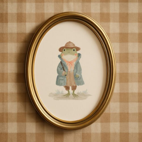 Cute Frog Illustration - Whimsical Amphibian Art - Green Nursery Decor
