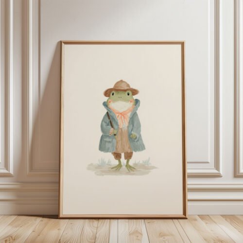 Cute Frog Illustration - Whimsical Amphibian Art - Green Nursery Decor