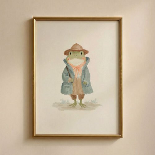 Cute Frog Illustration - Whimsical Amphibian Art - Green Nursery Decor