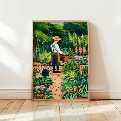 Gardener Art Print - Greenhouse Wall Decor - Plant Lover Gift
