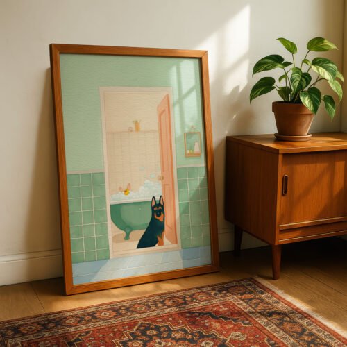 German Shepherd Bathroom Art – Funny Dog Peeking Print – Gift for Shepherd Lover