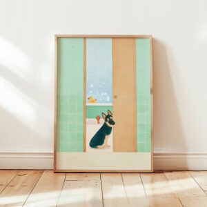 German-Shepherd-peeking-at-bathroom-door_4 German Shepherd Bathroom Art – Funny Dog Peeking Print – Gift for Shepherd Lover