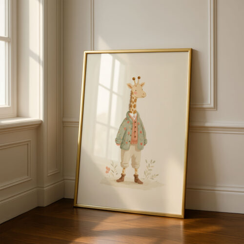 Vintage Giraffe Boy Print - Safari Nursery Decor - Tall Animal in Suit