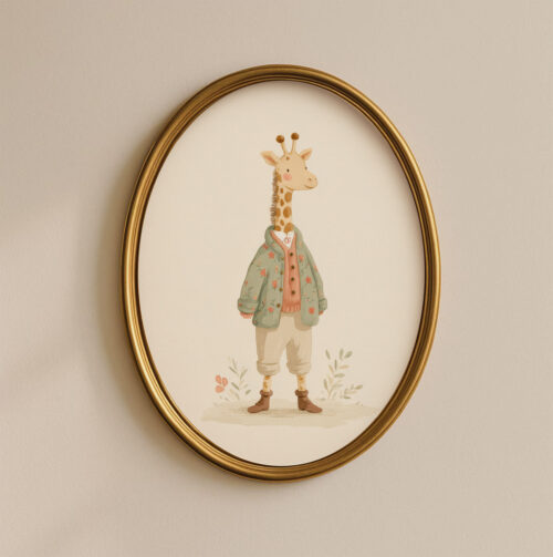 Vintage Giraffe Boy Print - Safari Nursery Decor - Tall Animal in Suit