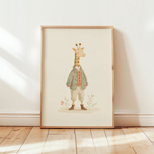 Vintage Giraffe Boy Print - Safari Nursery Decor - Tall Animal in Suit