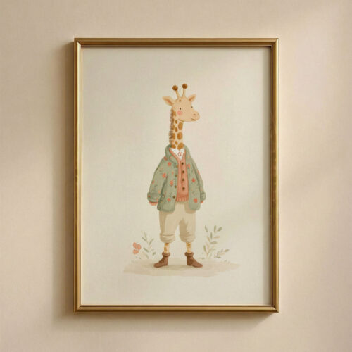 Vintage Giraffe Boy Print - Safari Nursery Decor - Tall Animal in Suit