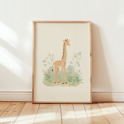 Adorable Giraffe Illustration - Safari Baby Room - Vintage Style Art