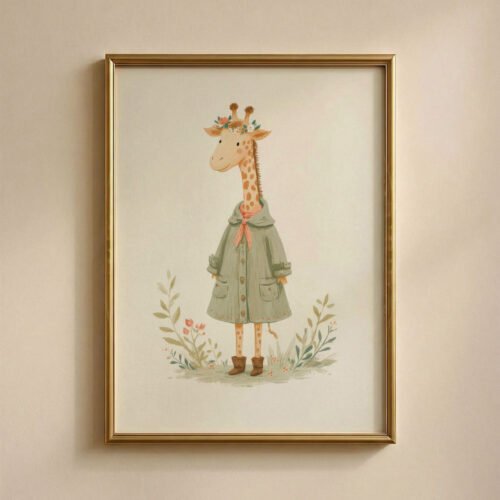 Giraffe-girl-1_7 Vintage Giraffe Girl Print - Giraffe in Dress Art - Storybook Style