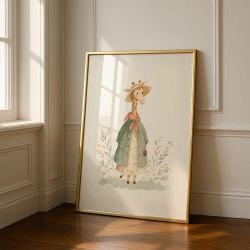 image.png Vintage Giraffe Girl Print - Giraffe in Dress Art - Storybook Style