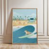 Golden Retriever Art – Funny Dog Surfing Print – Gift for Golden Lover