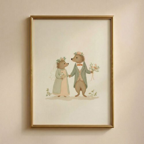 Hedgehog Wedding Art Print - Spiky Bride Groom - Woodland Love Gift