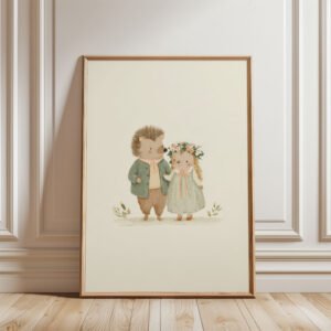 Hedgehog Wedding Art Print - Spiky Bride Groom - Woodland Love Gift