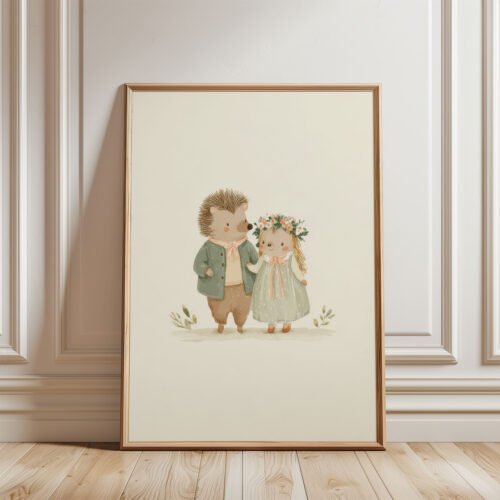 Hedgehog Wedding Art Print - Spiky Bride Groom - Woodland Love Gift