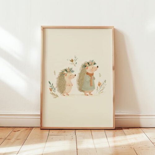 Loving Hedgehogs Art Print - Cute Animal Pair - Woodland Anniversary