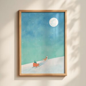 image.png Husky Sleigh Ride Art Print - Storybook Handrawn Style – Gift for Husky Lover