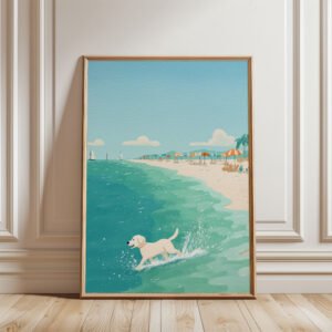 Labrador-Retriever-playing-with-waves_5 Labrador At the Beach Wall Art – Funny Dog Swimming Print – Gift for Lab Love