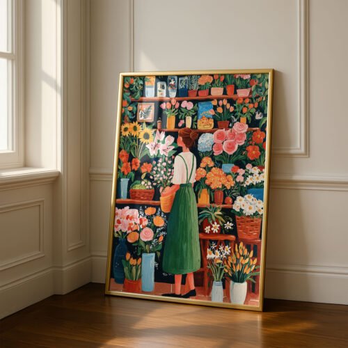 Florist Shop Interior Print - Botanical Wall Art - Flower Market Illustration