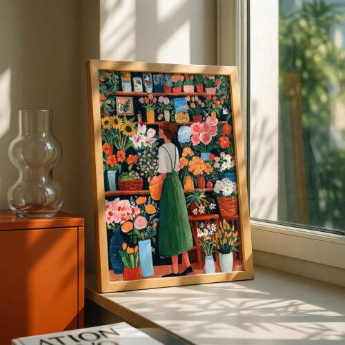 Florist Shop Interior Print - Botanical Wall Art - Flower Market Illustration