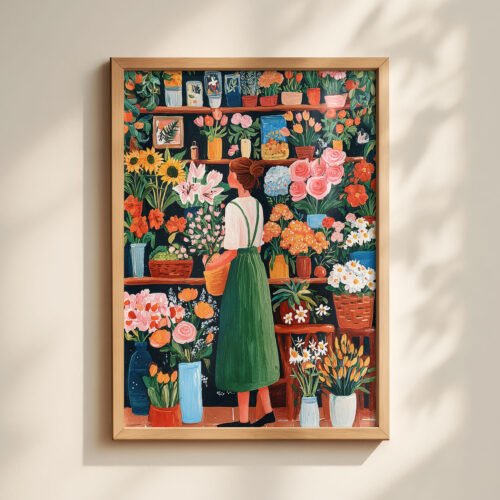 Florist Shop Interior Print - Botanical Wall Art - Flower Market Illustration