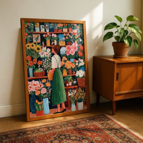 Florist Shop Interior Print - Botanical Wall Art - Flower Market Illustration