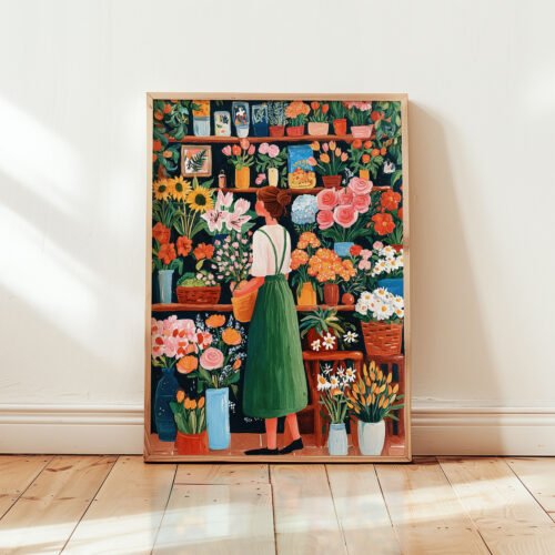 Florist Shop Interior Print - Botanical Wall Art - Flower Market Illustration
