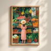 Farmers Market Art Print - Fresh Fruit Stall Decor - Grocery Shopping Illustration