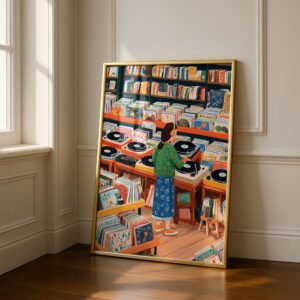 Vinyl Record Shop Print - Music Lover Wall Art - Retro Store Illustration