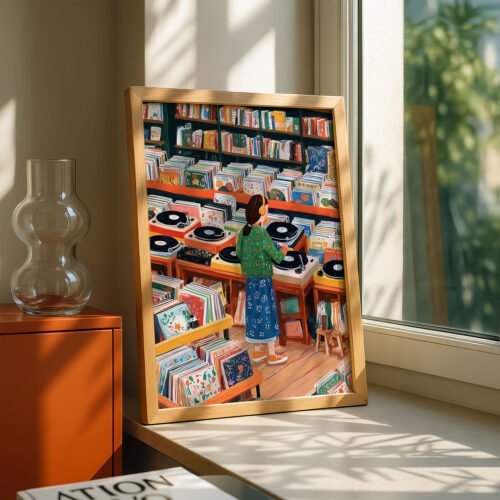 Vinyl Record Shop Print - Music Lover Wall Art - Retro Store Illustration