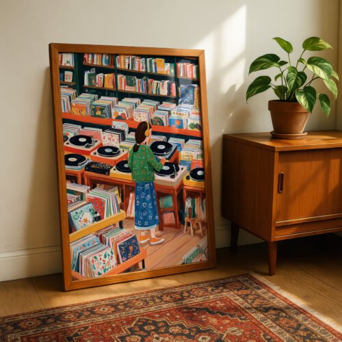 Vinyl Record Shop Print - Music Lover Wall Art - Retro Store Illustration