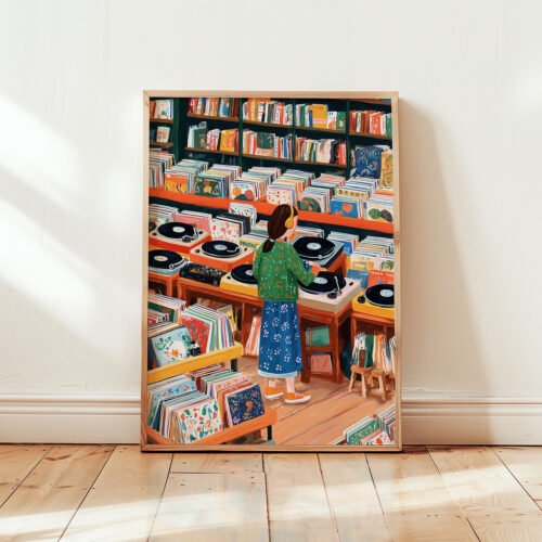 Vinyl Record Shop Print - Music Lover Wall Art - Retro Store Illustration