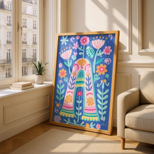 Letter A Floral Art Print - Girl Nursery Initial Poster - Colorfol Flower Monogram - Baby Name Sign