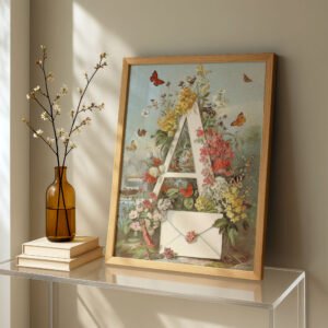 Letter A Vintage Floral Art Print - Victorian Garden Decor - Antique Botanical Monogram - Wedding Gift